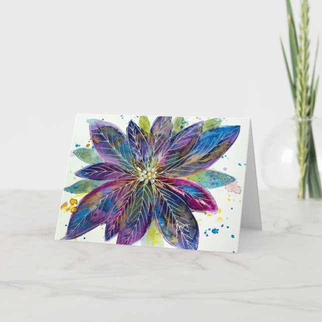 Sparklesettia Watercolor Poinsettia Tarjeta de fel (Anverso)