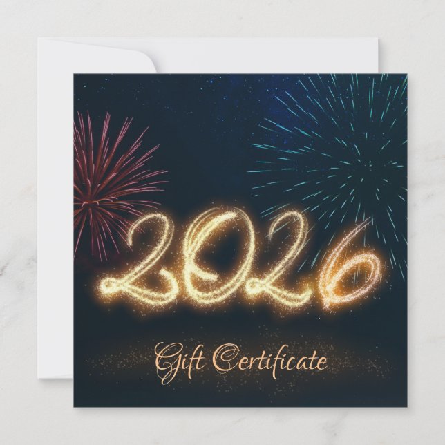 Sparkling Happy New Year Fireworks 2026 Gift Card (Anverso)