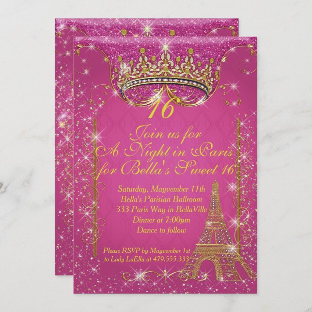 Sparkling Paris Party Invitaciones (Anverso / Reverso)