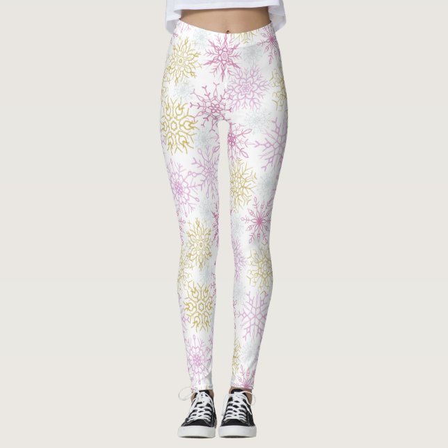 Sparkling Pink Snowflakes Leggings (Anverso)
