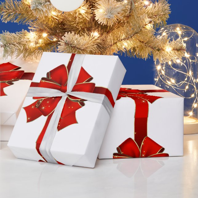 Sparkling Red Bow Seasons Saludos Papel Acondicion (Vacaciones)