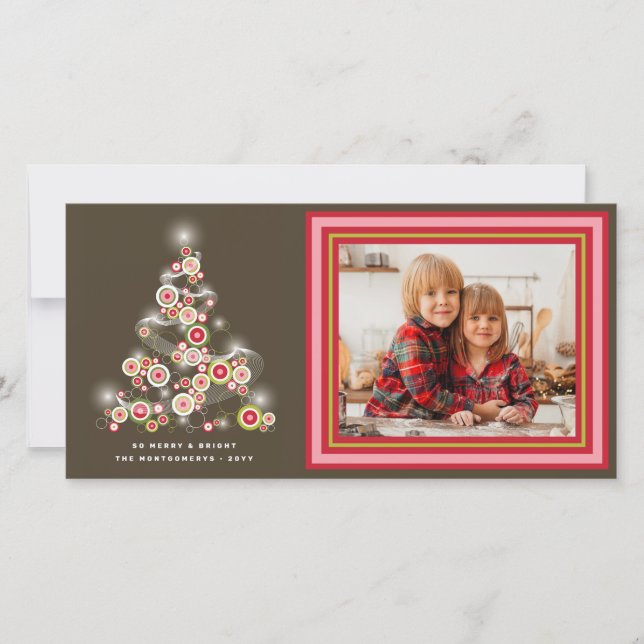 Sparkling Red Retro Círculos de Árbol de Navidad (Anverso)