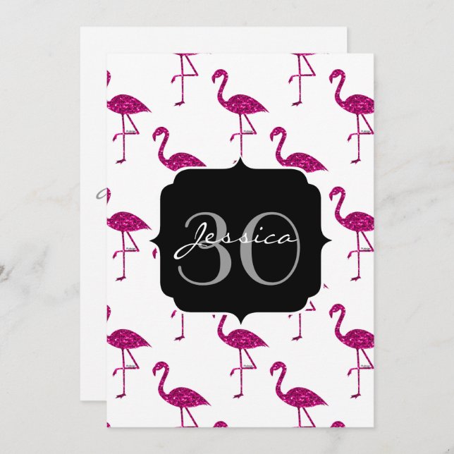 Sparkly flamingo Patrón rosa Invitación en monogra (Anverso / Reverso)