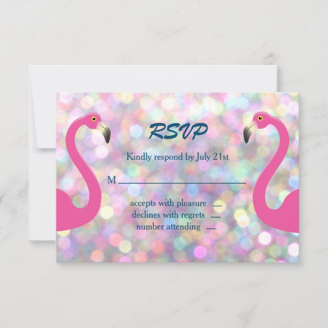 Sparkly Flamingo Wedding RSVP (Anverso)