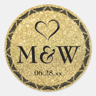 Sparkly Gold Monograma Boda Favor Pegatinas Sellos