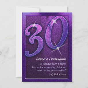 Sparkly Purple 30 e invitaciones de cumpleaños de 