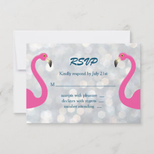Sparkly Silver Flamingo Wedding RSVP