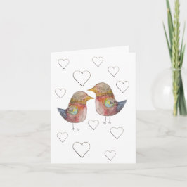 Sparrow In Love, Hearts Pattern Watercolor