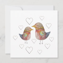 Sparrow In Love, Hearts Pattern Watercolor