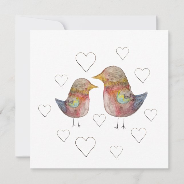 Sparrow In Love, Hearts Pattern Watercolor (Anverso)