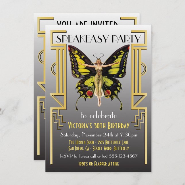 Speakeasy Flapper Great Gatsby Party Invitación (Anverso / Reverso)
