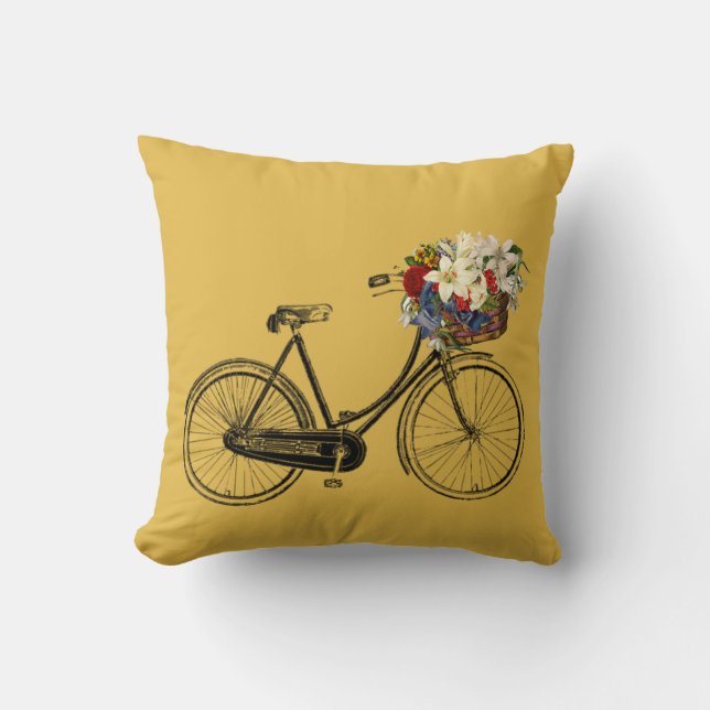 Spicy Hot Mustard flor bicicleta Throw almohada (Anverso)