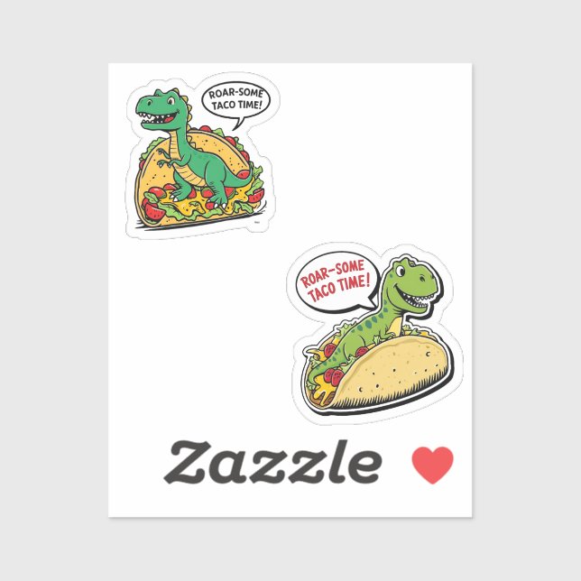 Spicy Taco Dinosaur Pegatina - Funny Food Dinosaur (Hoja)