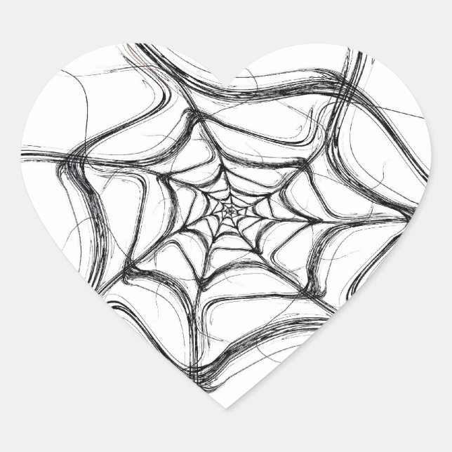 Spider Web Fractal Background Heart Pegatina (Anverso)