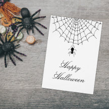 Spider Web Halloween Black White Holiday Card