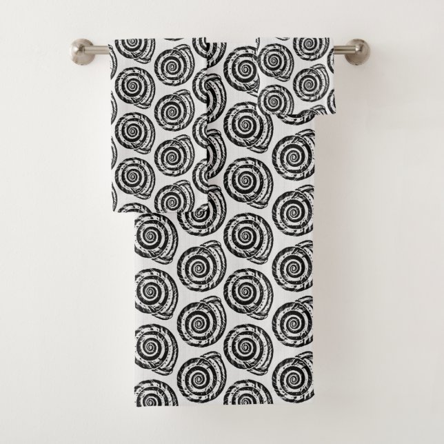 Spiral Seashell Block Print,  Black and White (In situ)