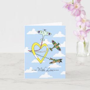 Spitfires cielo azul con tarjeta de corazón de amo