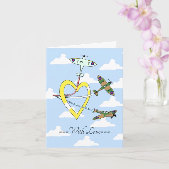 Spitfires cielo azul con tarjeta de corazón de amo (Orquídea)