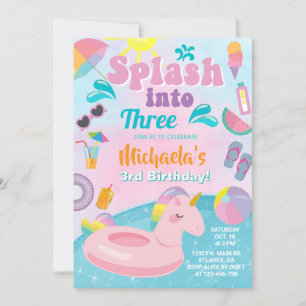 Splash en invitación de cumpleaños de tres fiestas