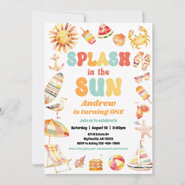 Splash En La Invitación A La Fiesta De Cumpleaños  (Anverso)