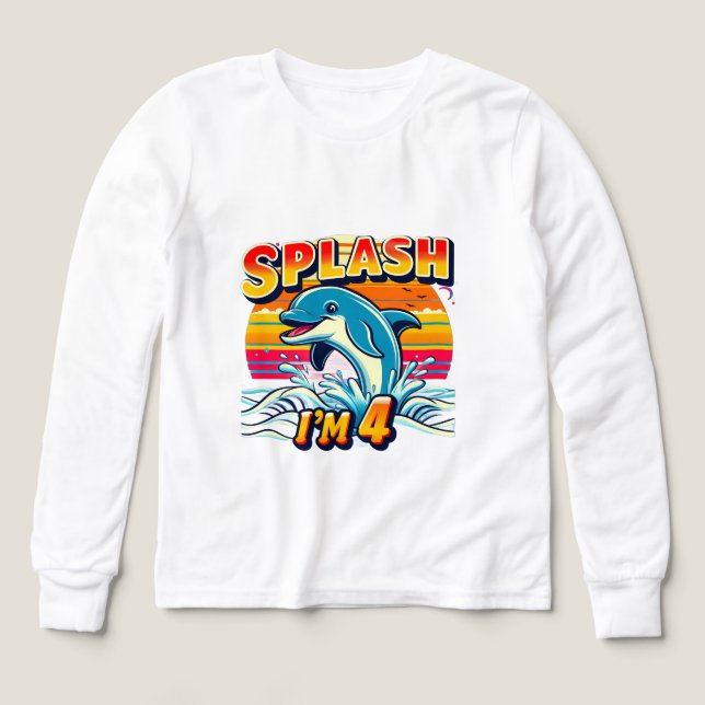 Splash I’m 4 – Cute Dolphin 4th Birthday Design (Diseño frontal)
