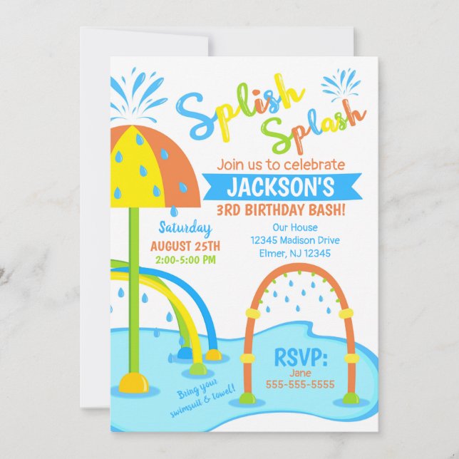 Splash Pad Invitación al cumpleaños / Parque acuát (Anverso)