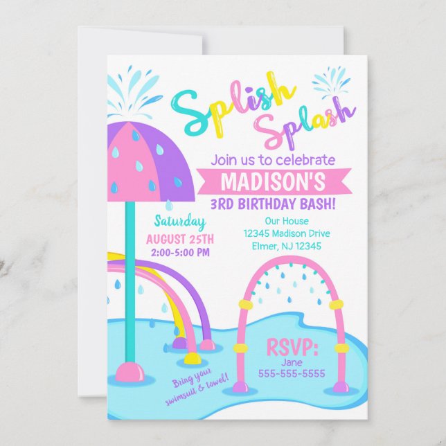 Splash Pad Invitación de cumpleaños / Parque acuát (Anverso)