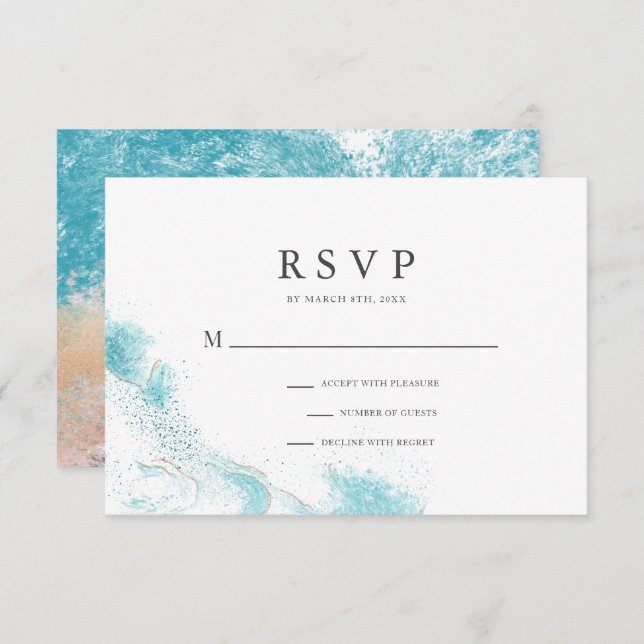 Splashing Blue Waves Coastal Wedding RSVP Card (Anverso / Reverso)