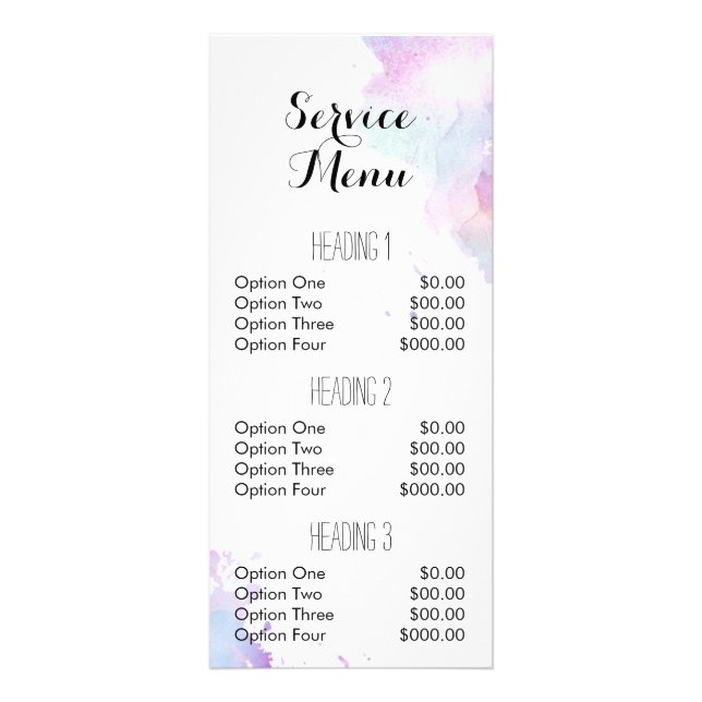 splatter salon service menu pintura acuarela (Frente)