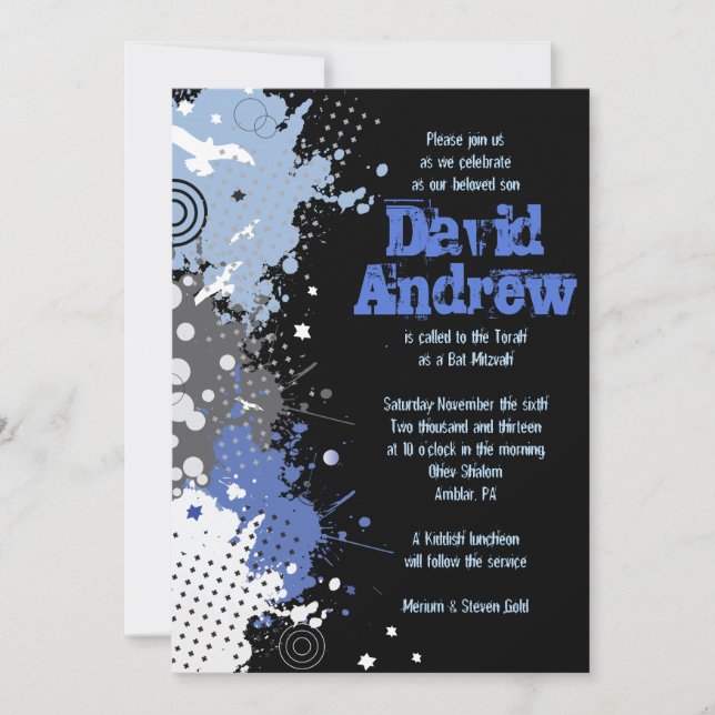 SPLATTERED Bar Bat Mitzvah Invitación (Anverso)