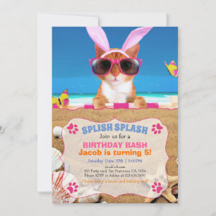 ¡Splish Splash! Invitación a gato divertida