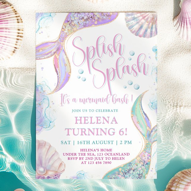 Splish Splash Mermaid 6ª Invitación de cumpleaños (Subido por el creador)