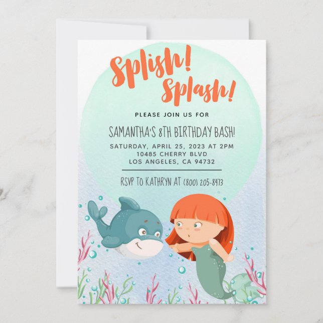 Splish Splash Sirmaid Cumpleaños Bash Invitación (Anverso)