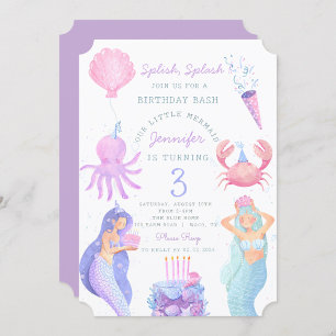 Splish Splash Sirmaid Cumpleaños Bash Invitación