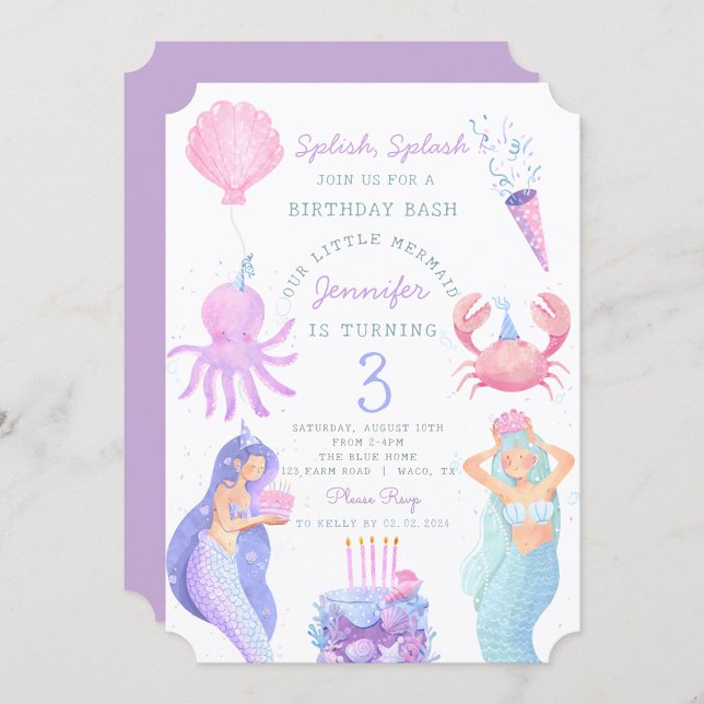 Splish Splash Sirmaid Cumpleaños Bash Invitación (Subido por el creador)