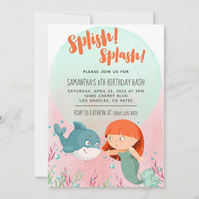 Splish Splash Sirmaid Cumpleaños Bash Invitación (Anverso)