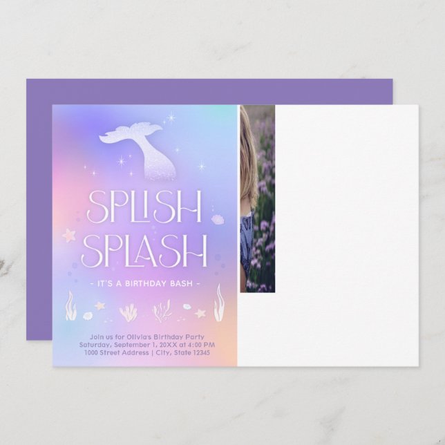 Splish Splash Whimsical Sparkly Invitación a la si (Anverso / Reverso)