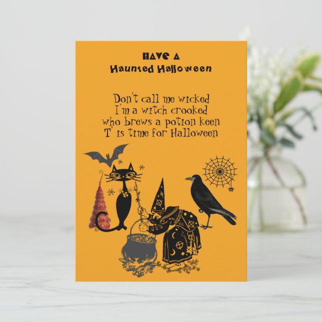 Spooktacular Halloween Poem Black Cat Raven Witch (Anverso de pie)