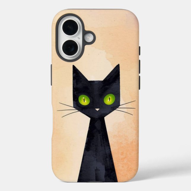 Spooky Black Cat Halloween iPhone 16 Funda duro (Reverso )