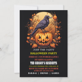 Spooky Black Raven Halloween Party Invitaciones