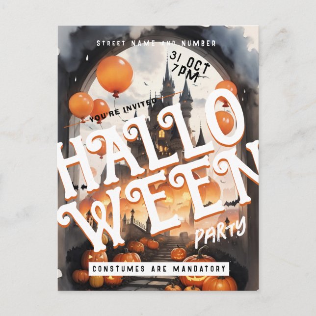 Spooky Castle Clouds Halloween Party Invitación (Anverso)