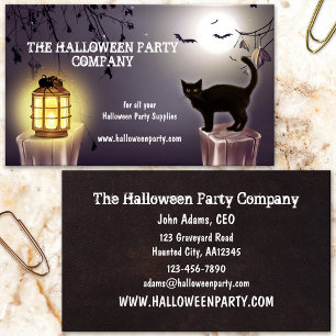 Spooky Cat 'n Bat Halloween Party Tarjeta de prese
