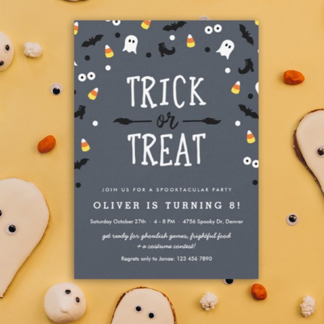 Spooky Confetti Halloween Invitaciones de cumpleañ (Trick or Treat Halloween theme birthday party invitation for your kiddo!)