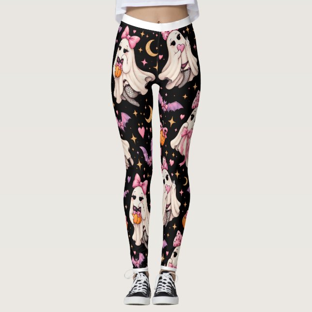 Spooky Coquette Ghost Halloween Leggings (Anverso)