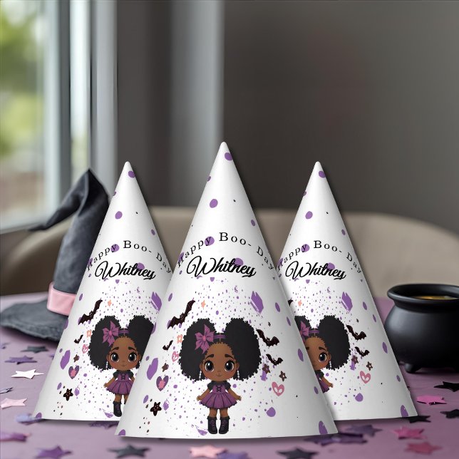 Spooky Cute chica afro-puff Gorra de cumpleaños (Spooky Cute girl afro-puff Birthday Hat)