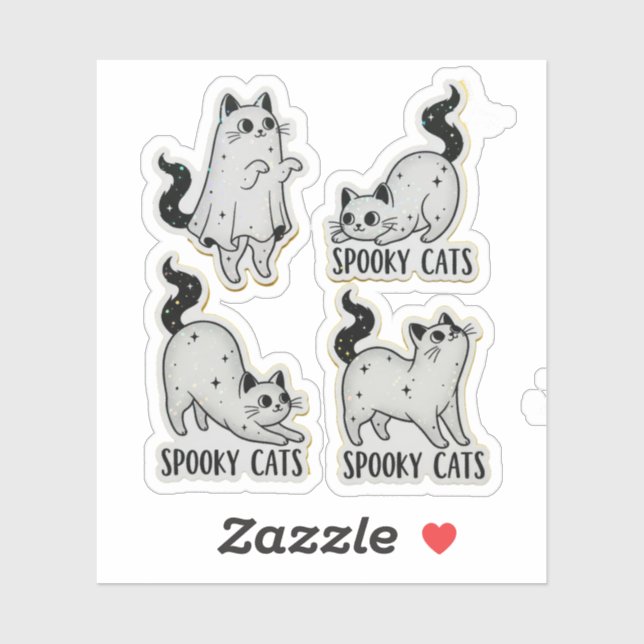Spooky Ghost Cat Pegatina Pack - Cute Holographic  (Hoja)