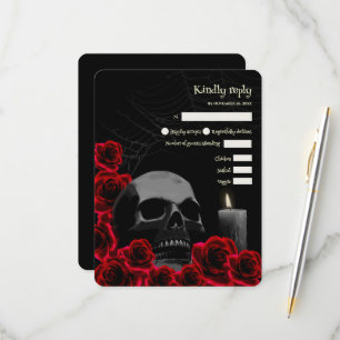 Spooky Gothic Halloween Wedding RSVP con Rosa Roja