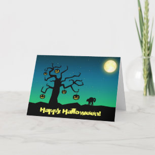 Spooky Halloween Pumpkin Tree - Tarjeta de saludo