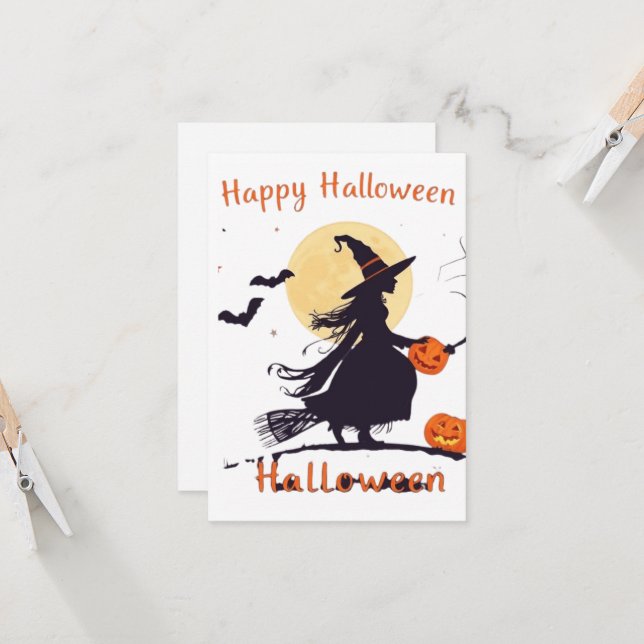 Spooky Halloween Witch Silhouette with Jack-o'-Lan (Anverso/Reverso In Situ)