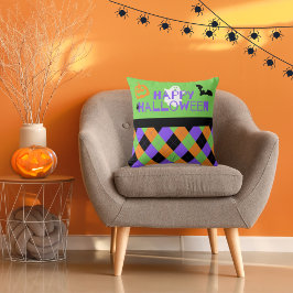 Spooky Happy Halloween Argyle Cojín decorativo